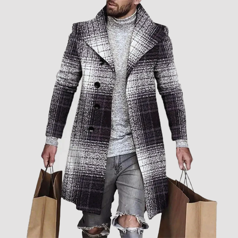 Mäns Lång Vinterjacka Rutig Design För Kalla Dagar 1