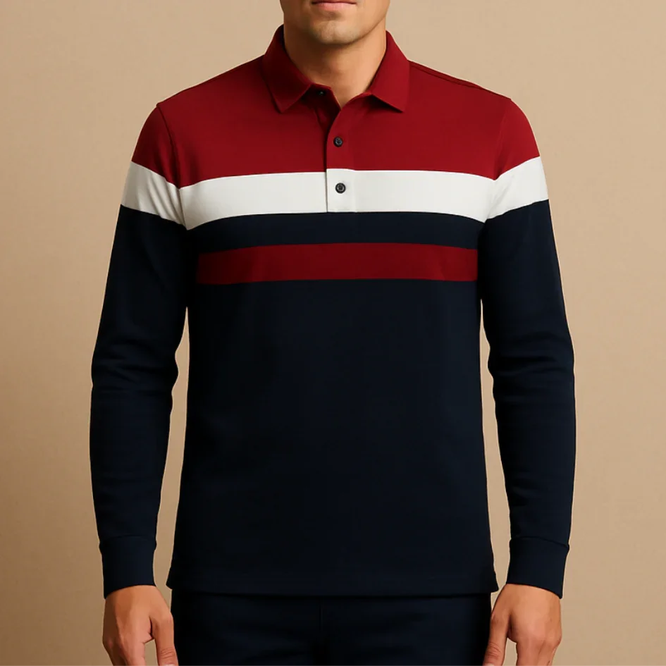 Mäns Långärmad Pikétröja Randig 7