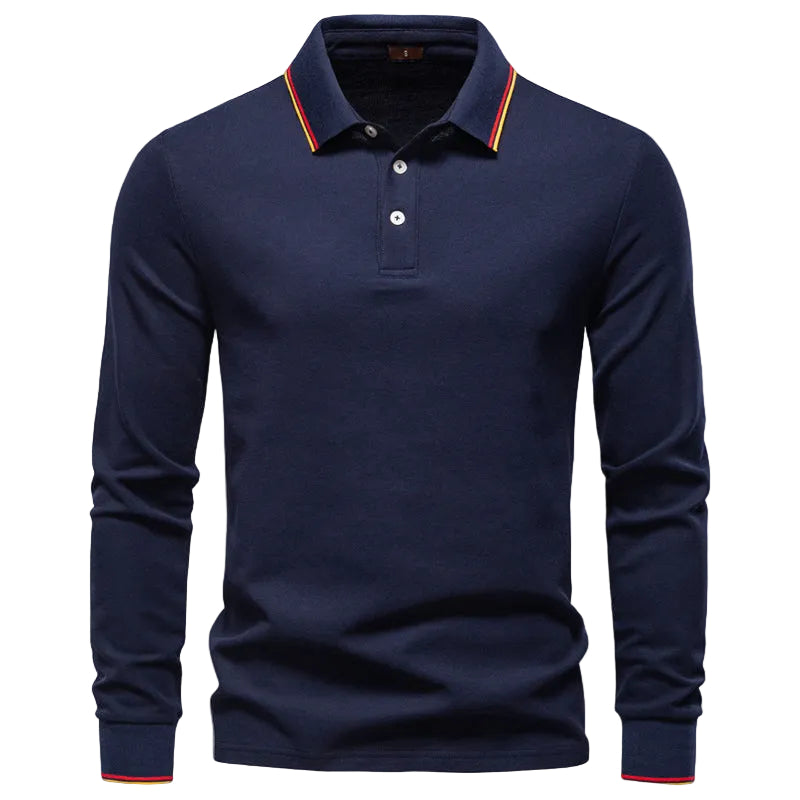 Mäns Långärmad Pikétröja Slim Fit 0
