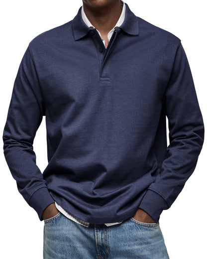 Mäns Långärmad Polo Skjorta Med Knappkrage Klassisk Stil 1