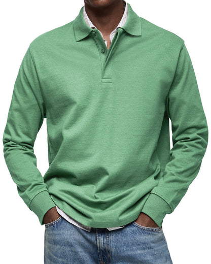 Mäns Långärmad Polo Skjorta Med Knappkrage Klassisk Stil 5
