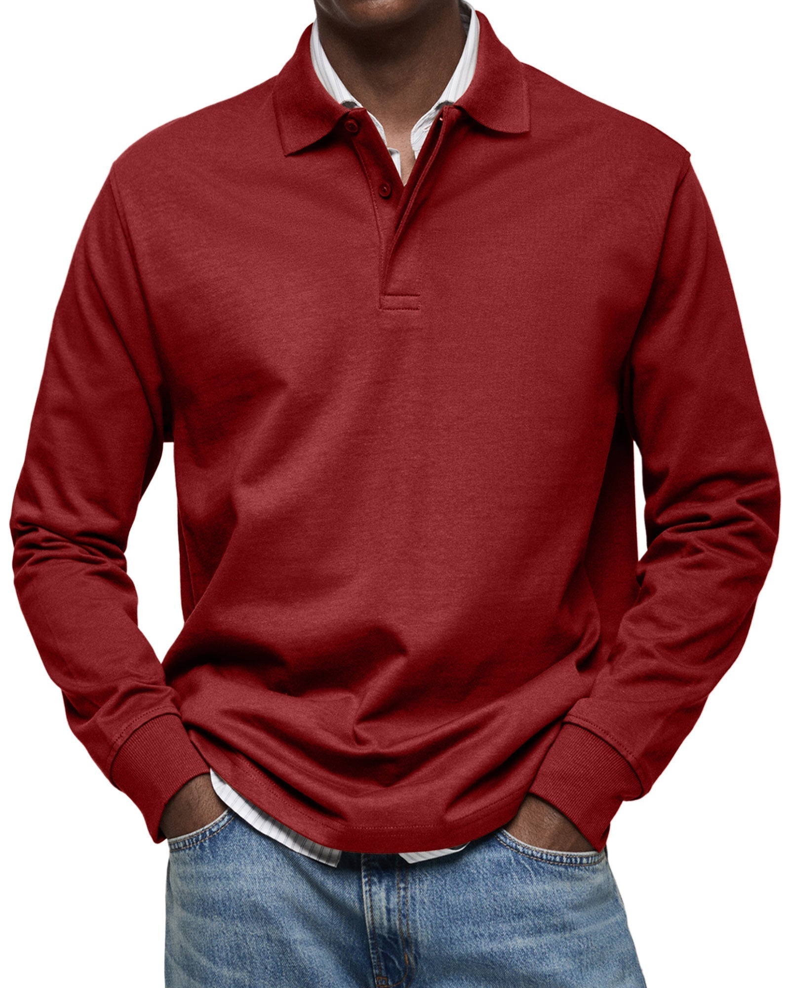 Mäns Långärmad Polo Skjorta Med Knappkrage Klassisk Stil 9