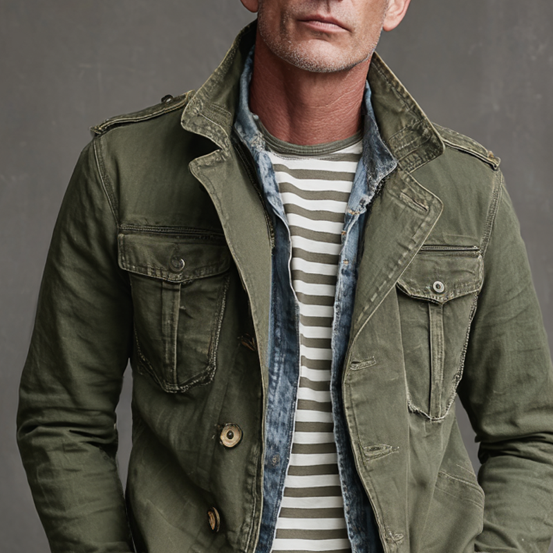 Mäns Multi-Pocket Jacka i Militärstil 2