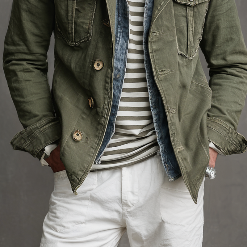 Mäns Multi-Pocket Jacka i Militärstil 3