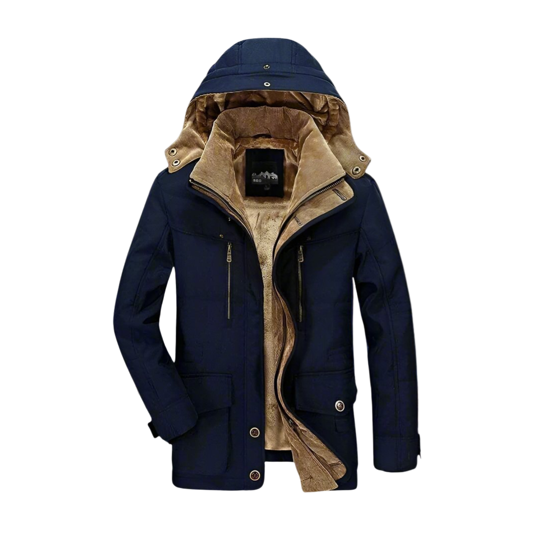 Mäns Parka Avtagbar Huva Fleecefodrad 0