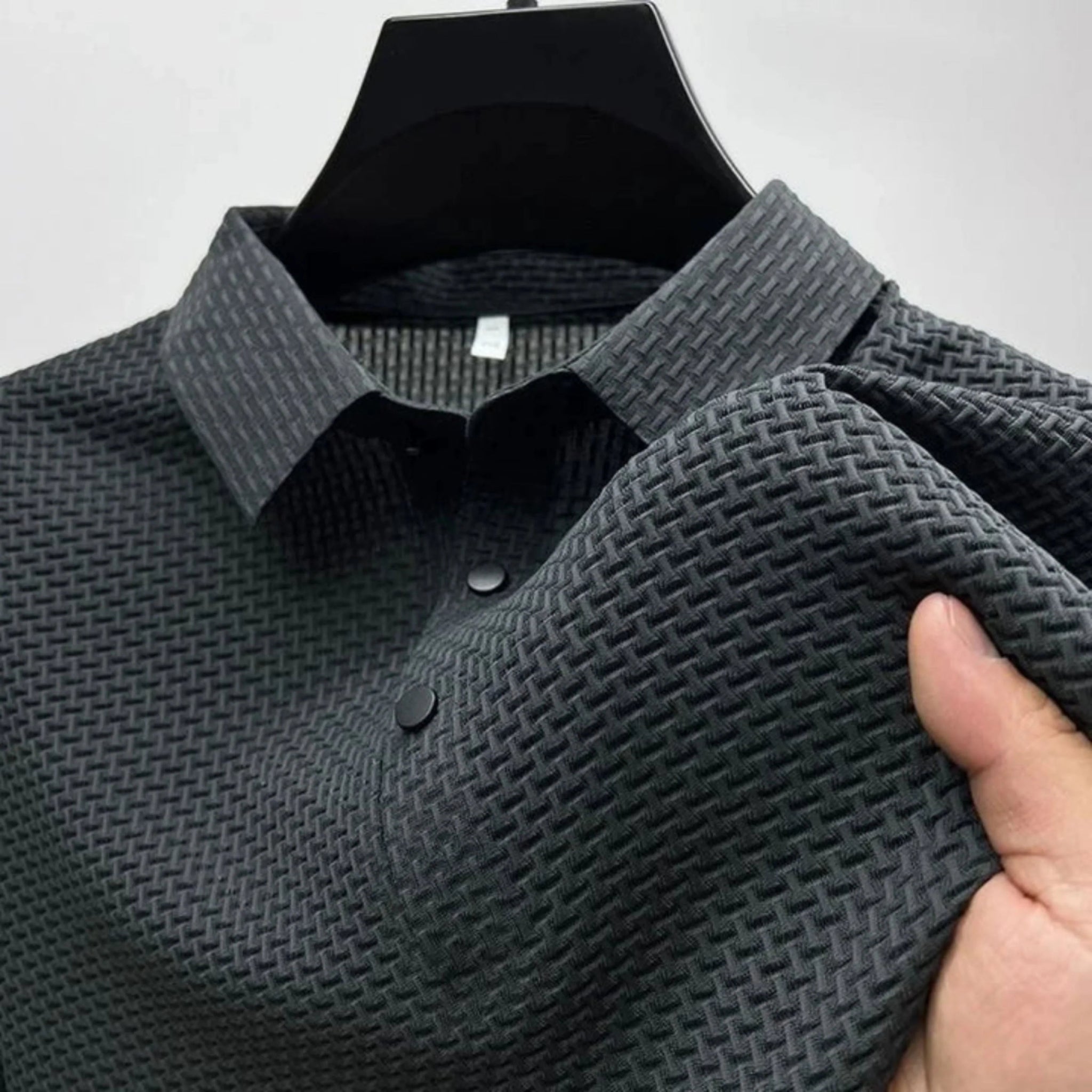 Mäns Piketröja Korta Ärmar Texturerad Slimmad Stil 0