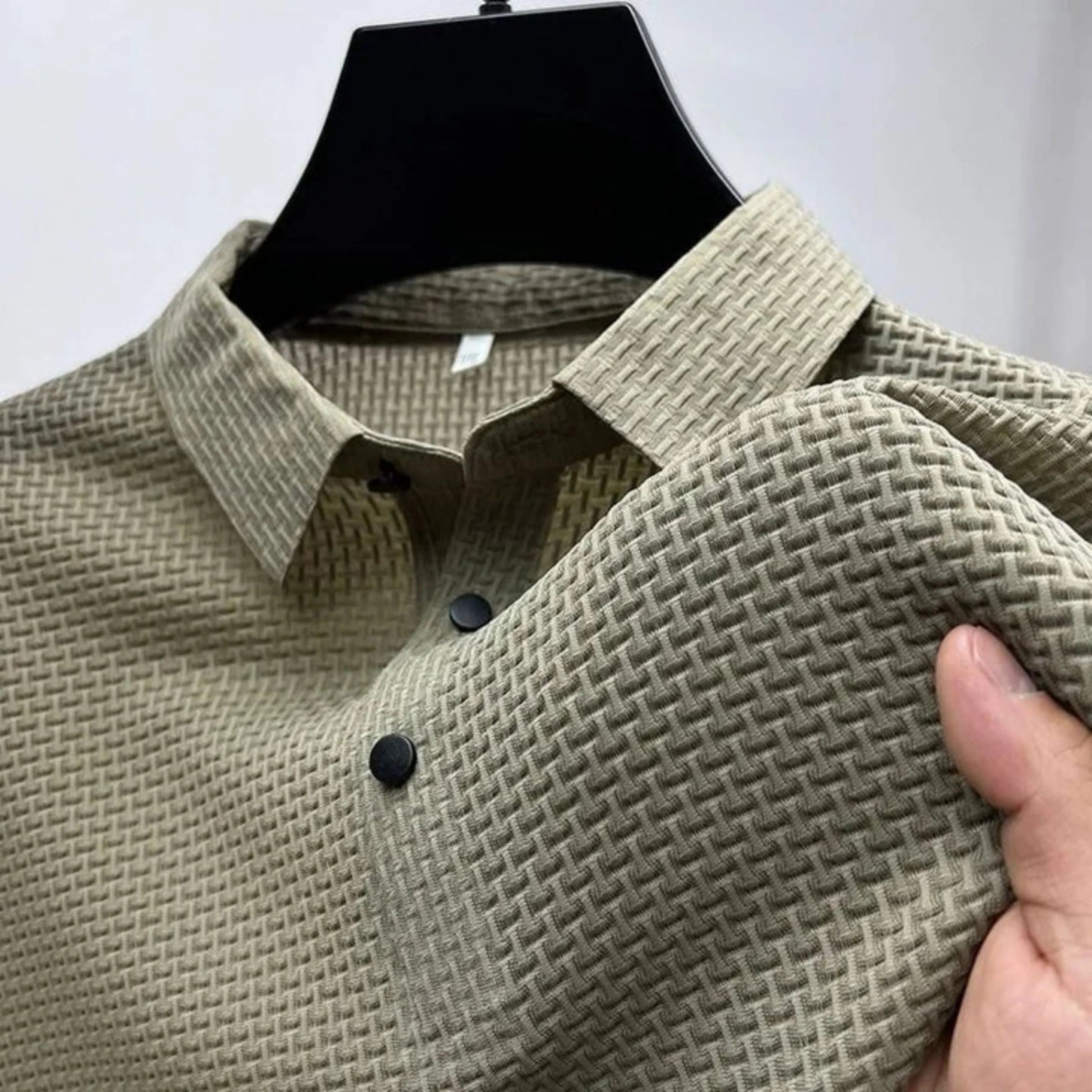 Mäns Piketröja Korta Ärmar Texturerad Slimmad Stil 4