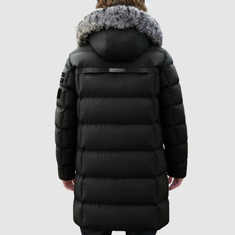 Mäns Pufferjacka Mellanlång med Avtagbar Huva 3