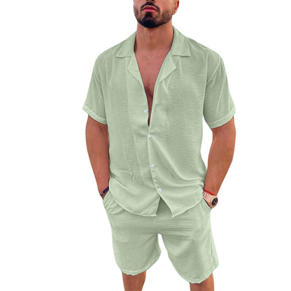 Mäns Resort Set med Kortärmad Skjorta och Shorts 0
