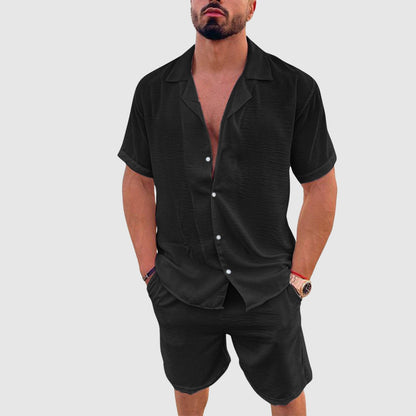 Mäns Resort Set med Kortärmad Skjorta och Shorts 1