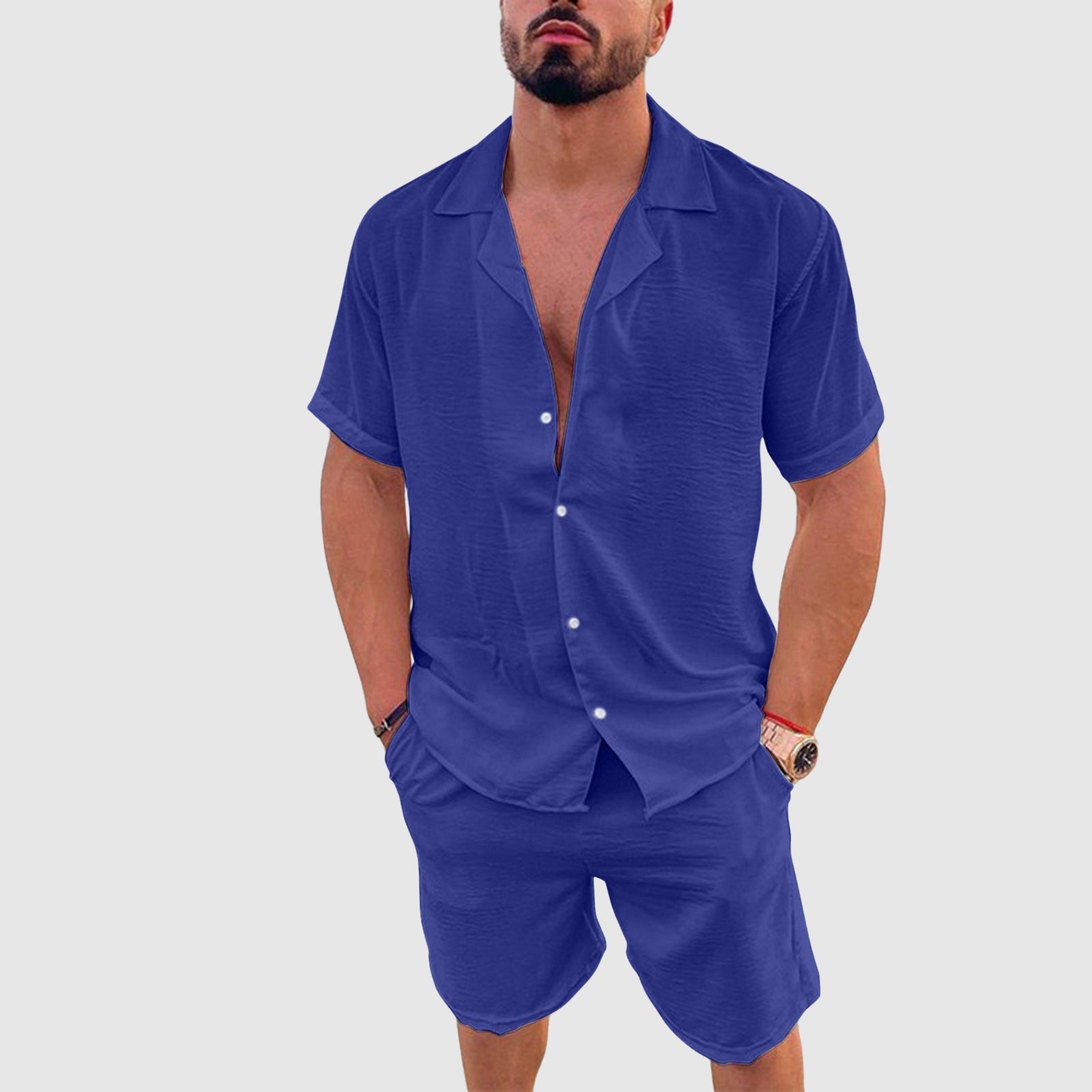 Mäns Resort Set med Kortärmad Skjorta och Shorts 2