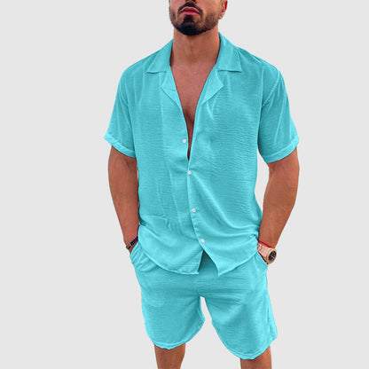Mäns Resort Set med Kortärmad Skjorta och Shorts 4