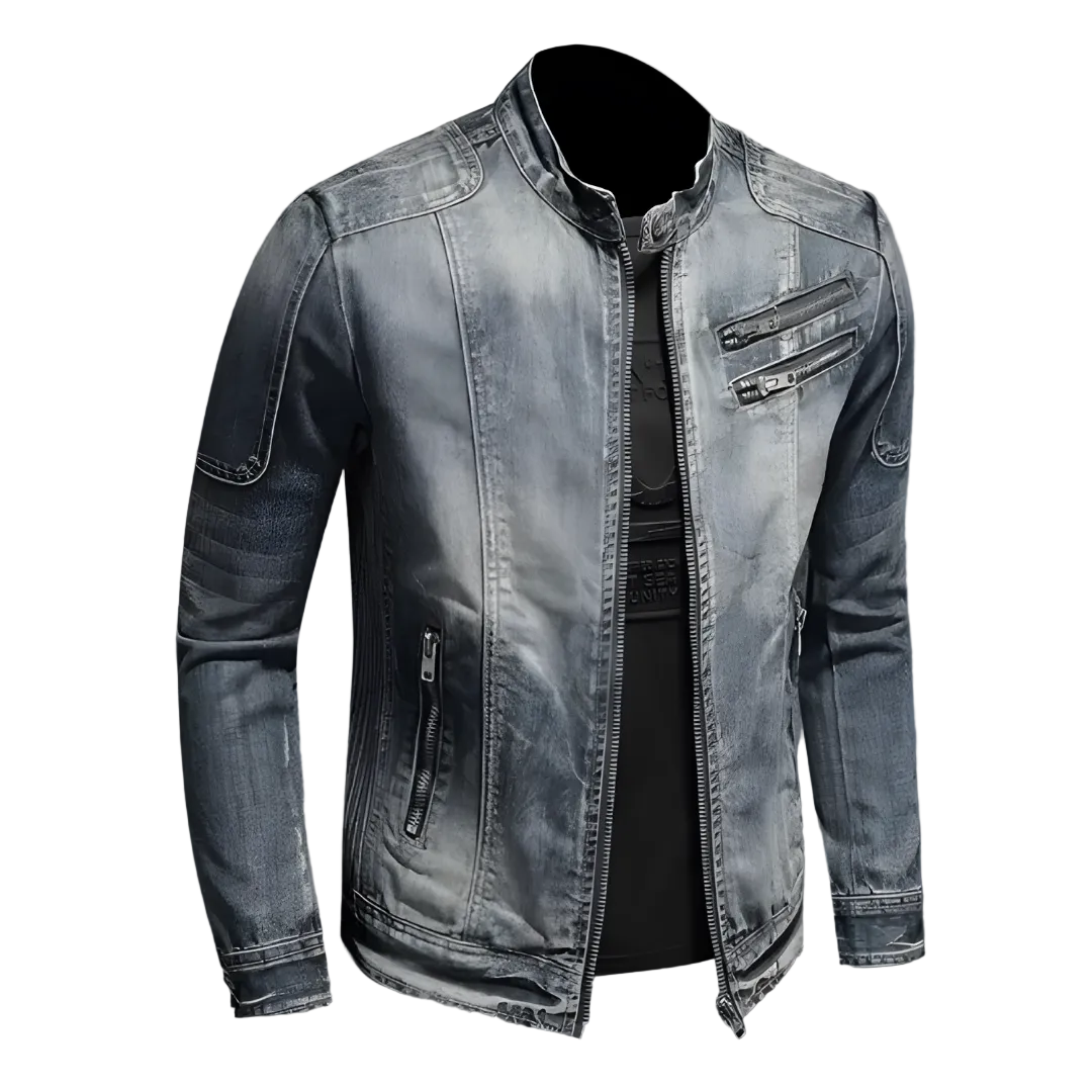 Mäns Retro Jeansjacka Bikerstil 0