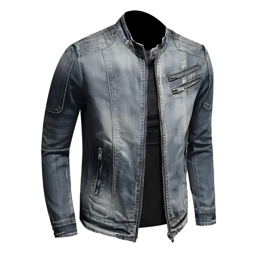 Mäns Retro Jeansjacka Bikerstil 0