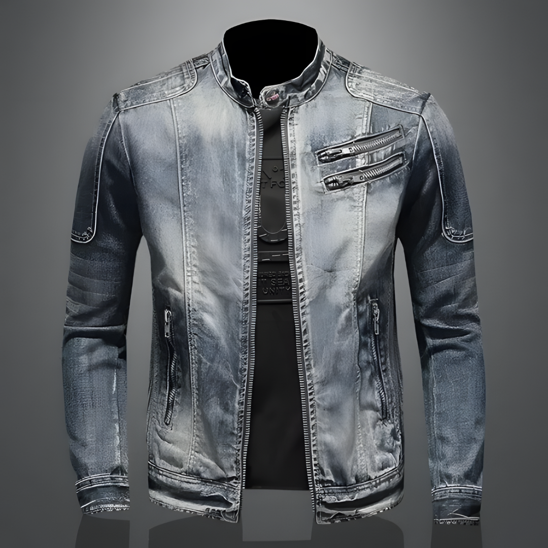 Mäns Retro Jeansjacka Bikerstil 1