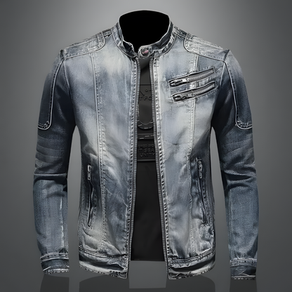 Mäns Retro Jeansjacka Bikerstil 1