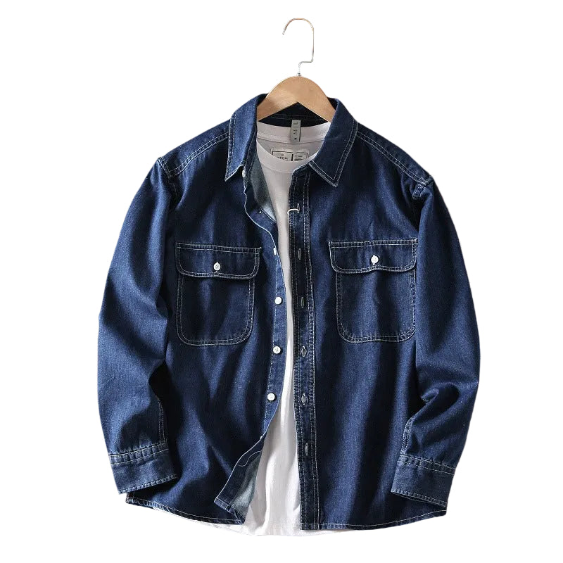 Mäns Retro Jeansskjorta Avslappnad Stil för Trendig Look 0