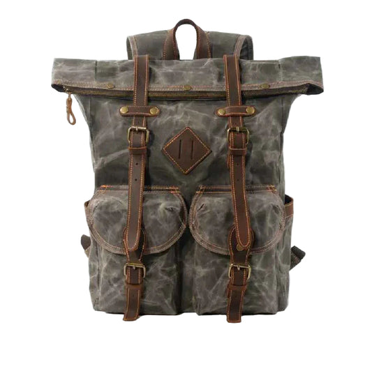 Mäns Ryggsäck med Rulltopp och Vintage Stil 0