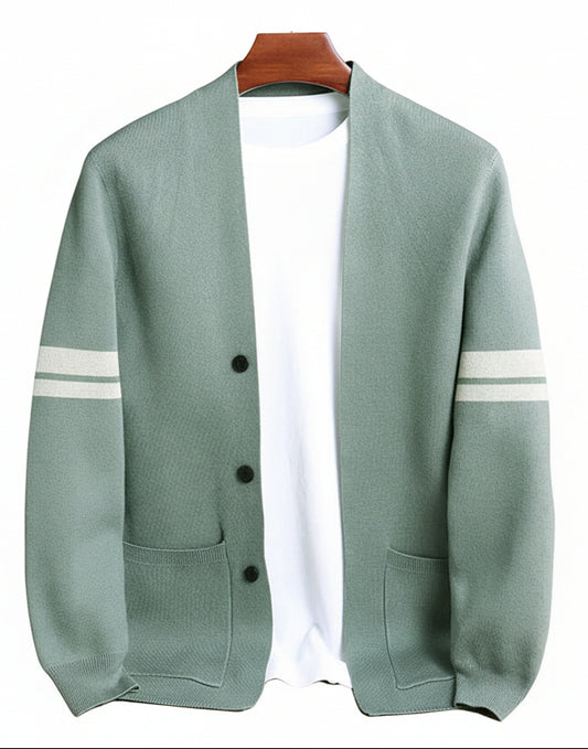 Mäns Stickad Cardigan med Modern Knäppning 0