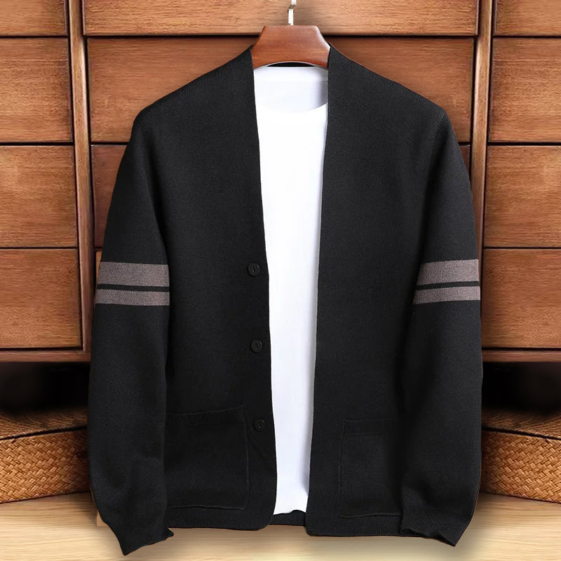 Mäns Stickad Cardigan med Modern Knäppning 1