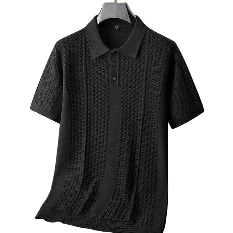 Mäns Stickad Polo med Klassisk Krage 0