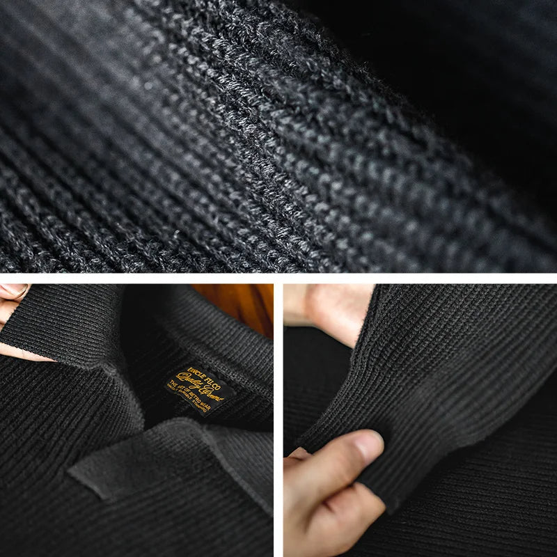 Mäns Stickad Tröja med Polokrage Vertikalt Vävmönster 2