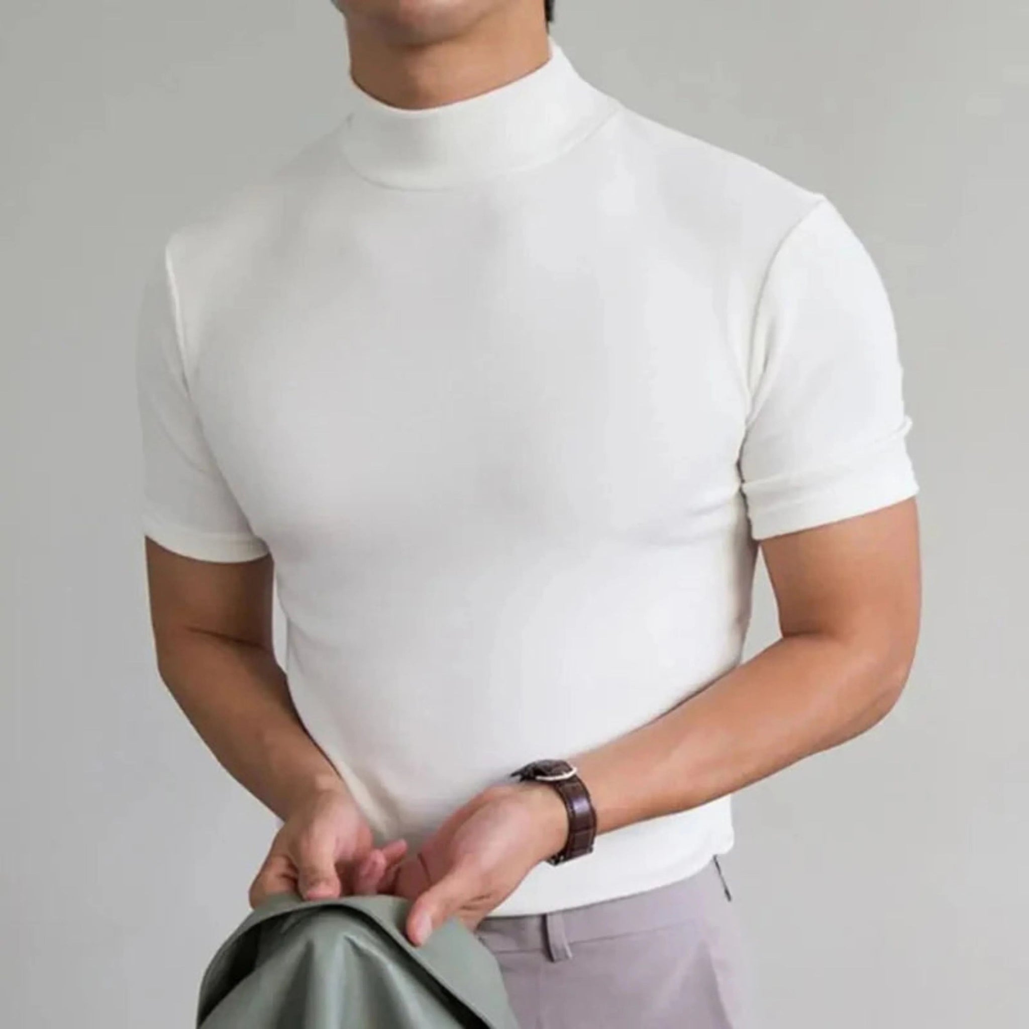Mäns T-shirt Hög Krage Slimmad Passform 1