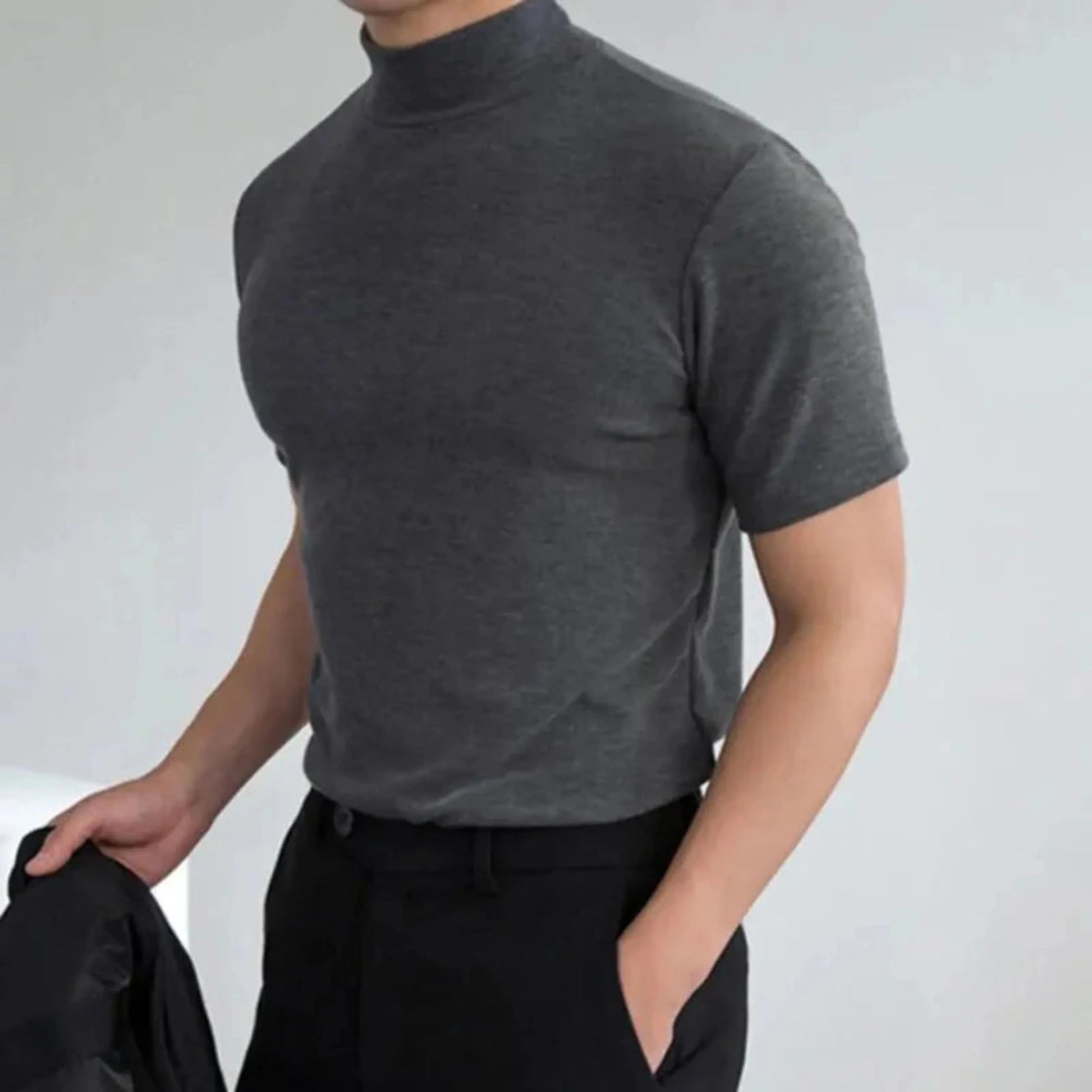 Mäns T-shirt Hög Krage Slimmad Passform 2