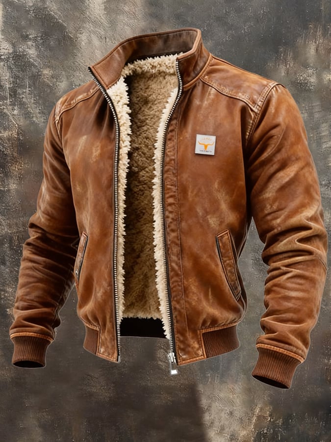 Mäns Termisk Läderjacka Vintage Stil 1