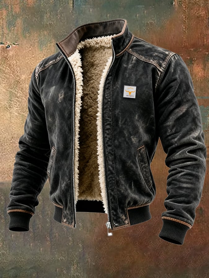 Mäns Termisk Läderjacka Vintage Stil 4