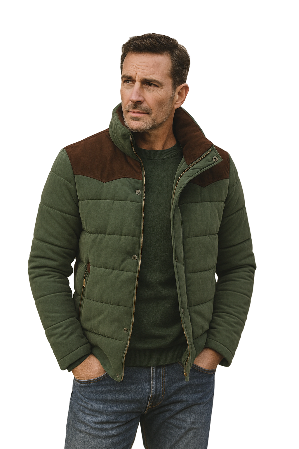 Mäns Vinterjacka Quiltad med Mocka Detaljer 0