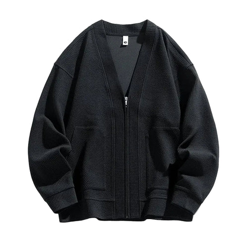 Mäns Zip-Up Cardigan Avslappnad Passform 0