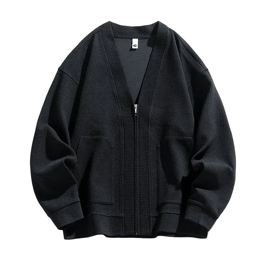 Mäns Zip-Up Cardigan Avslappnad Passform 0