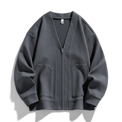 Mäns Zip-Up Cardigan Avslappnad Passform 4