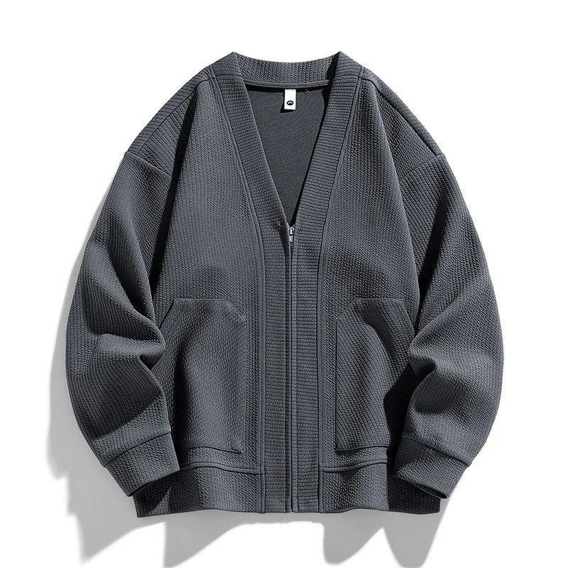 Mäns Zip-Up Cardigan Avslappnad Passform 4