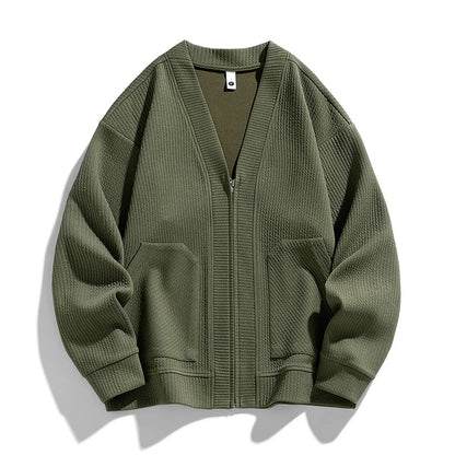 Mäns Zip-Up Cardigan Avslappnad Passform 5