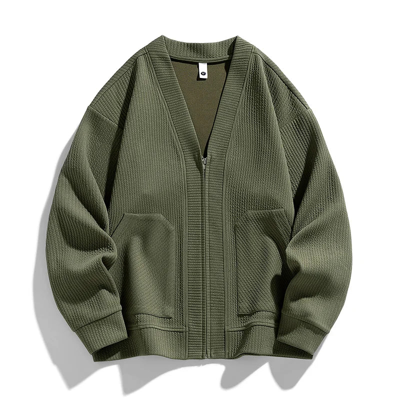 Mäns Zip-Up Cardigan Avslappnad Passform 5