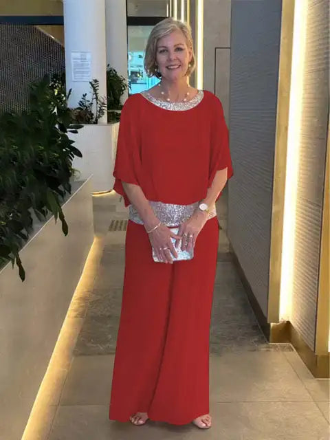 Variant image for Kvinnors Elegant Kvällsuppsättning Glitter Top Högkvalitativt Tyg-31