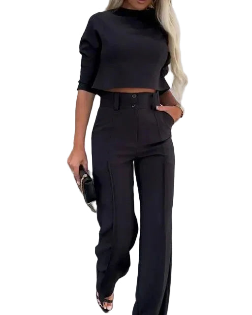 Matchande Set Dam Modern Stil Med Hög Midja Top Och Byxor 0