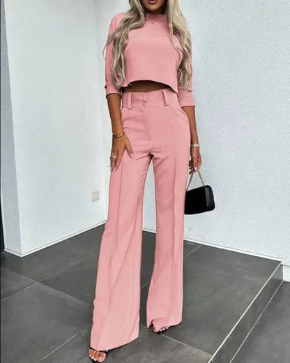 Matchande Set Dam Modern Stil Med Hög Midja Top Och Byxor 2