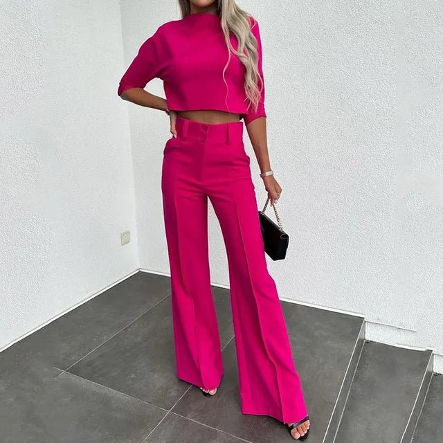 Matchande Set Dam Modern Stil Med Hög Midja Top Och Byxor 3