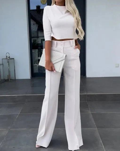Matchande Set Dam Modern Stil Med Hög Midja Top Och Byxor 4