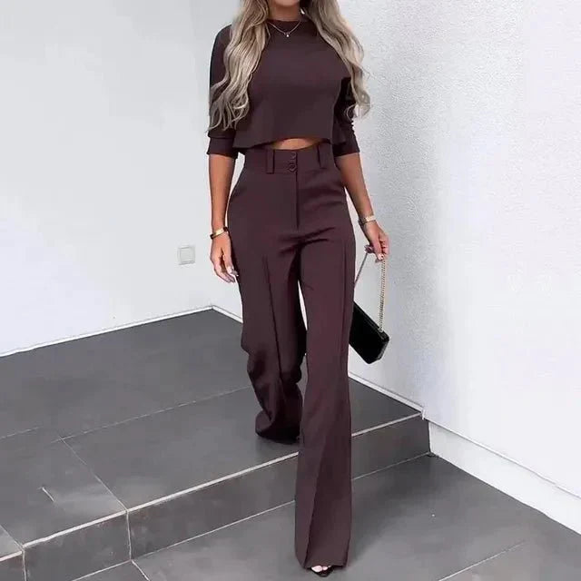 Matchande Set Dam Modern Stil Med Hög Midja Top Och Byxor 5
