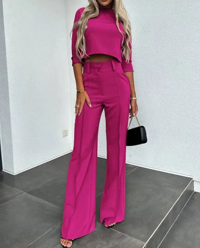 Matchande Set Dam Modern Stil Med Hög Midja Top Och Byxor 6
