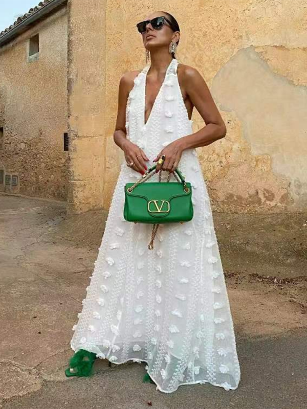 Maxi Klänning Dam Halterneck Blommig Mjuk Tyg 5