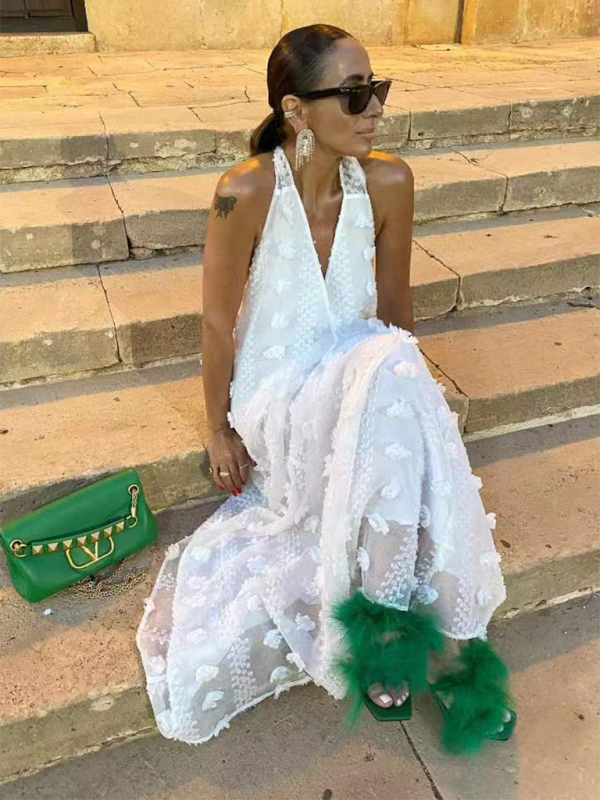 Maxi Klänning Dam Halterneck Blommig Mjuk Tyg 6