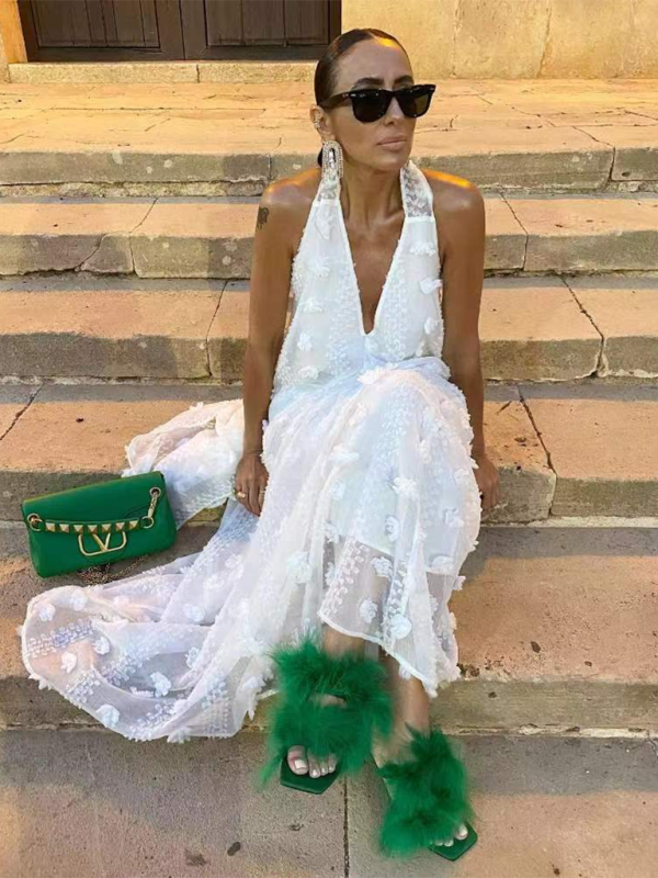 Maxi Klänning Dam Halterneck Blommig Mjuk Tyg 7