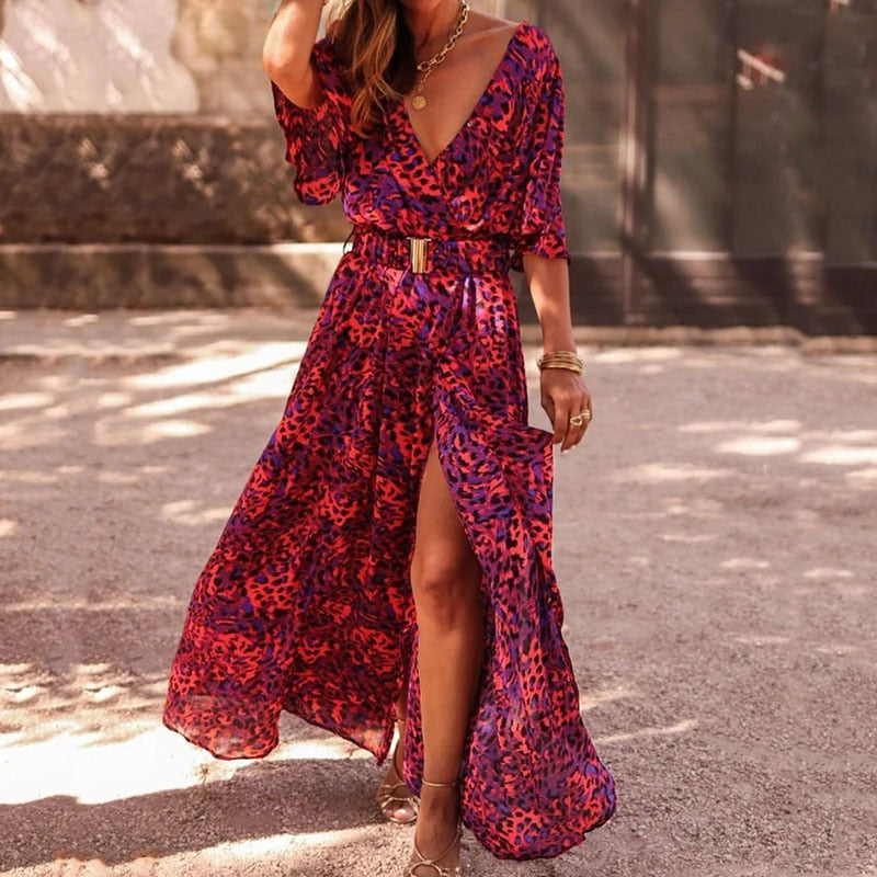 Maxiklänning Dam Boho Stil Djup V-Hals Mjuk Material 1