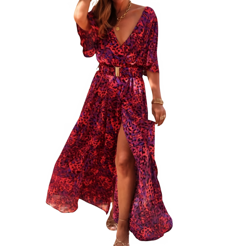Maxiklänning Dam Boho Stil Djup V-Hals Mjuk Material 4