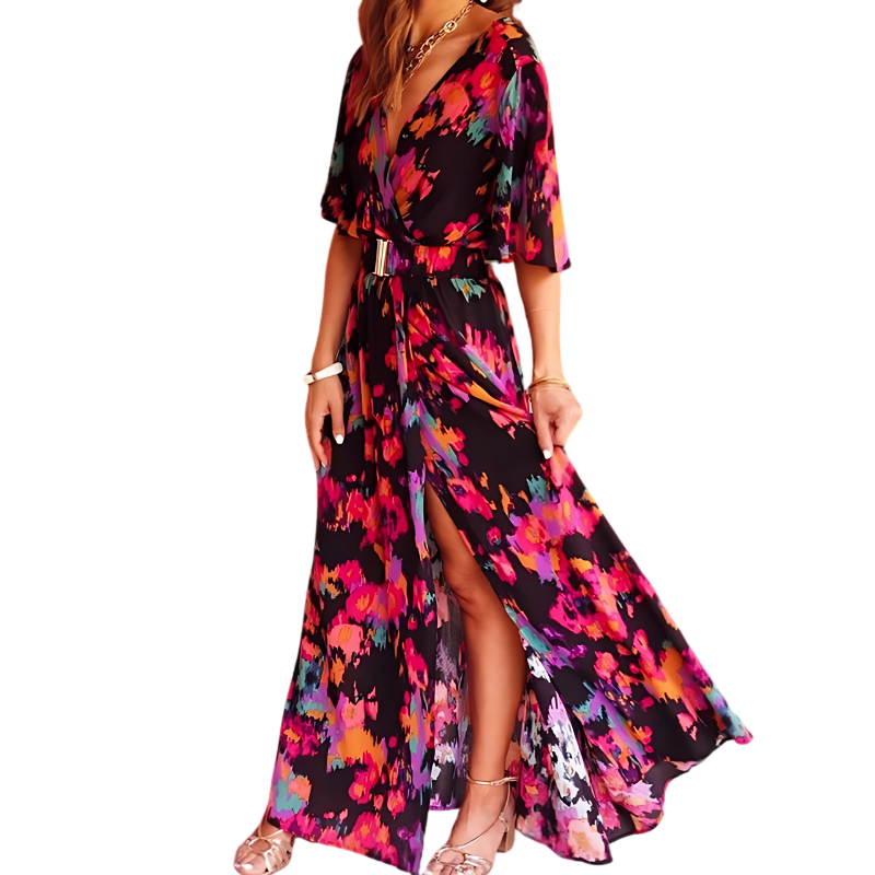 Maxiklänning Dam Boho Stil Djup V-Hals Mjuk Material 6